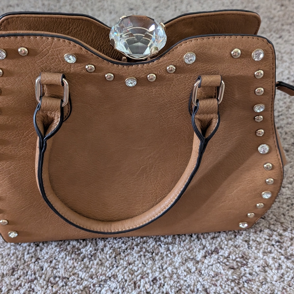Tan Leather Shoulder Bag with Studded Accents